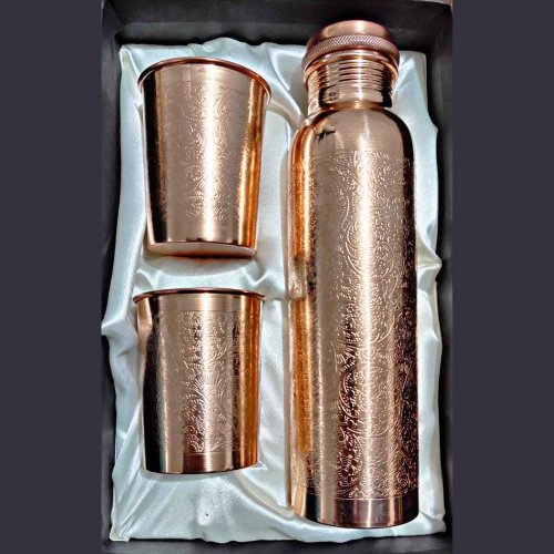 Copper Bottle Etching Set With 2 Glasses