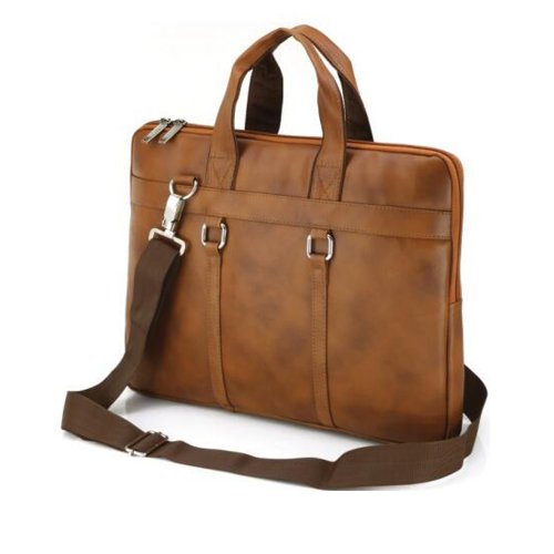 Leather slim laptop bag for office | Brown