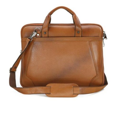 Light brown laptop leather bag slim