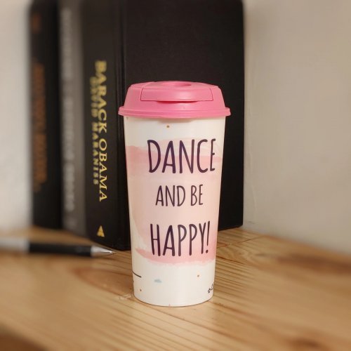 Designer Cup by Chirpy Cups with coffee & sipper lids - Dance & Be Happy