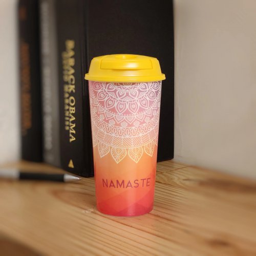 Designer Cup by Chirpy Cups with coffee & sipper lids, Food Safe, BPA Free, Recyclable - Namaste